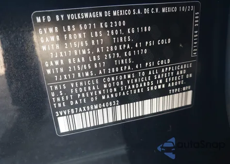 2024 Volkswagen Tiguan 2.0T S from USA, damaged, VIN 3VVFB7AX9RM040632